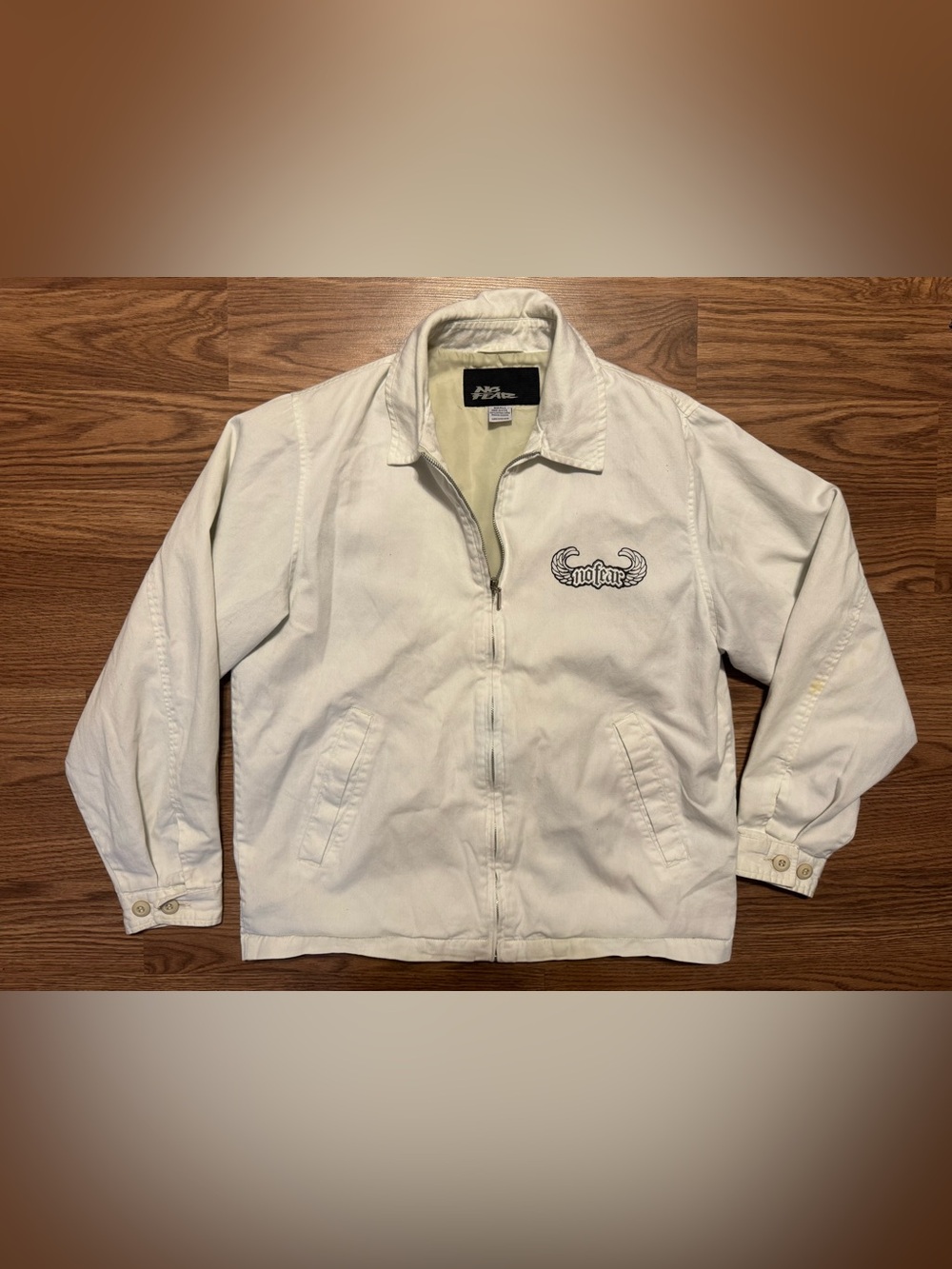 White No Fear Zip Front Jacket with Embroidered Logo READ DESCRIPTION